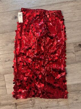 Bar III Red Sequin Midi Pencil Skirt